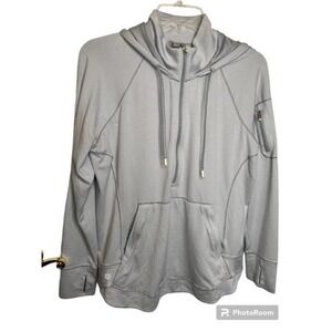 Athleta Large 3/4 Quarter Zip Hooded Long Sleeve Running Pullover Top Thumbholes